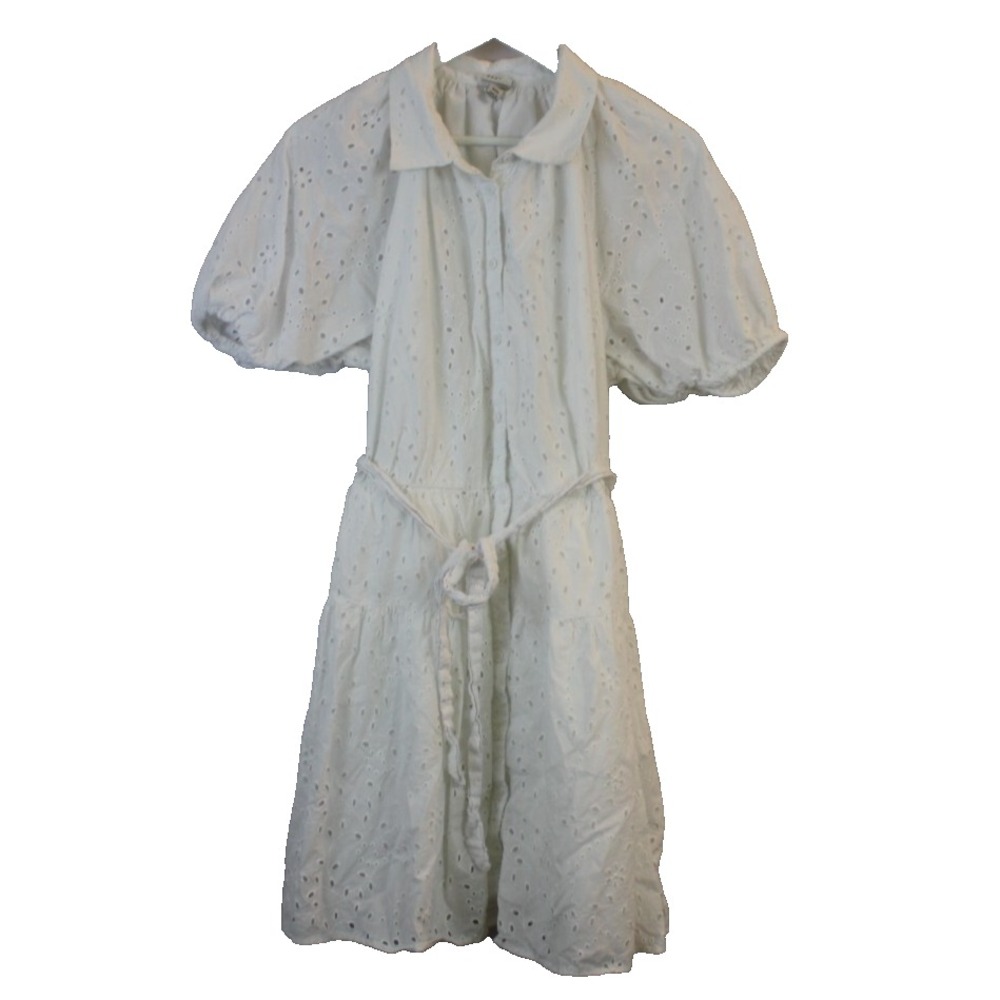 A New Day Dress Womens XXL White Balloon Puff Short Sleeve White Eyelet Button